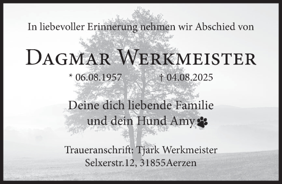 Traueranzeige von Dagmar Werkmeister von Deister- und Weserzeitung