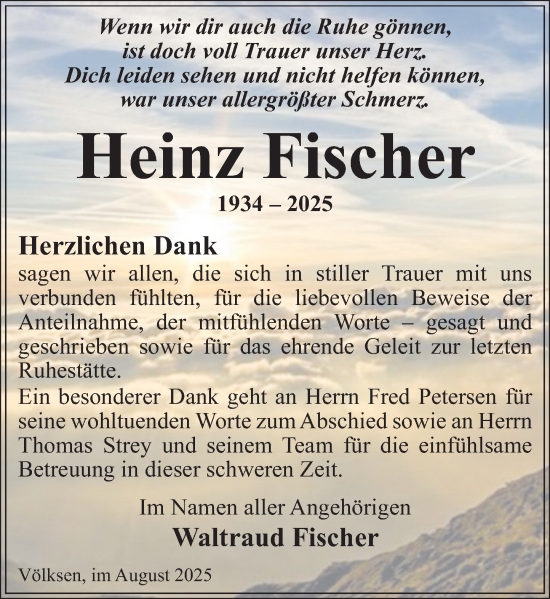 Traueranzeige von Heinz Fischer von Neue Deister-Zeitung