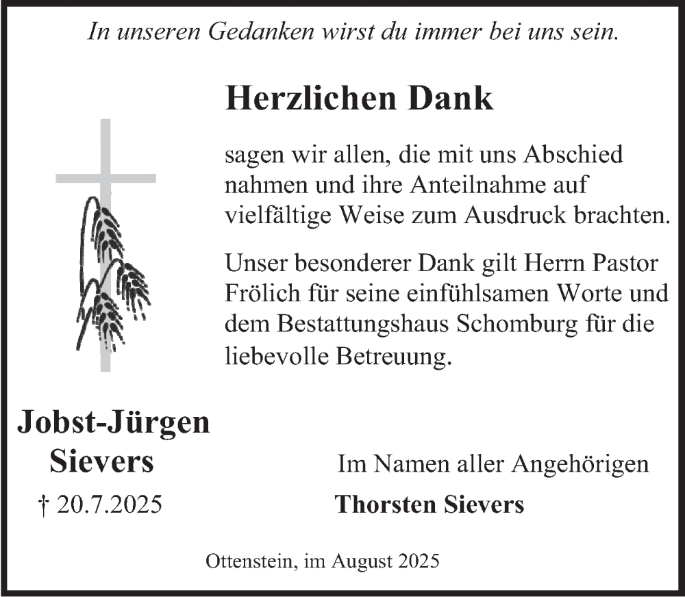  Traueranzeige für Jobst-Jürgen Sievers vom 23.08.2025 aus Deister- und Weserzeitung