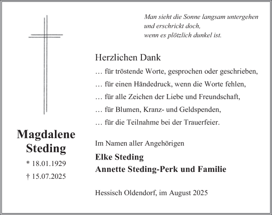 Traueranzeige von Magdalene Steding von Deister- und Weserzeitung