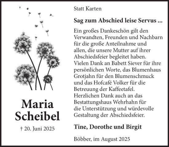 Traueranzeige von Maria Scheibel von Neue Deister-Zeitung