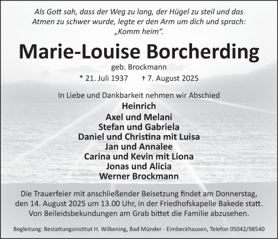 Traueranzeige von Marie-Louise Borcherding von Neue Deister-Zeitung