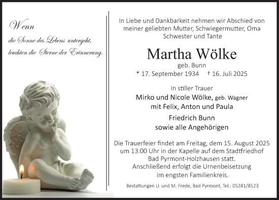 Traueranzeige von Martha Wölke von Deister- und Weserzeitung