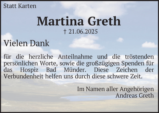 Traueranzeige von Martina Greth von Neue Deister-Zeitung