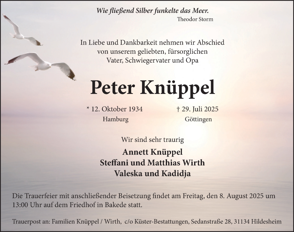  Traueranzeige für Peter Knüppel vom 02.08.2025 aus Neue Deister-Zeitung