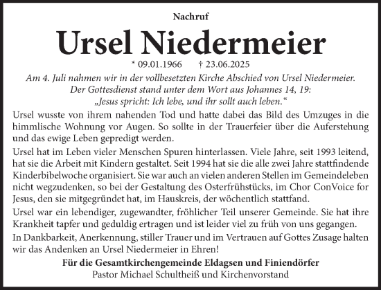 Traueranzeige von Ursel Niedermeier von Neue Deister-Zeitung