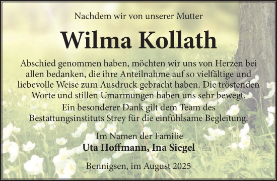 Traueranzeige von Wilma Kollath von Neue Deister-Zeitung