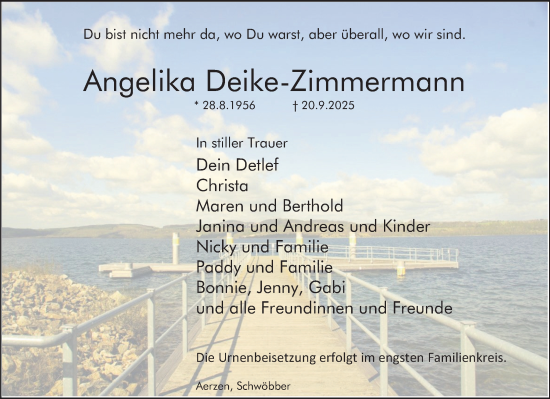 Traueranzeige von Angelika Deike-Zimmermann von Deister- und Weserzeitung