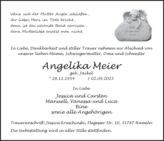 Traueranzeige von Angelika Meier von Deister- und Weserzeitung