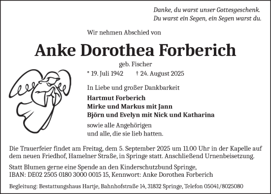 Traueranzeige von Anke Dorothea Forberich von Neue Deister-Zeitung