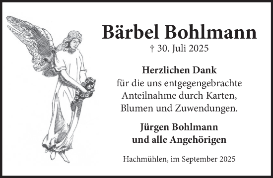 Traueranzeige von Bärbel Bohlmann von Neue Deister-Zeitung
