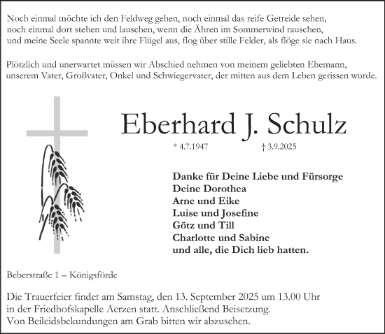 Traueranzeige von Eberhard J. Schulz von Deister- und Weserzeitung