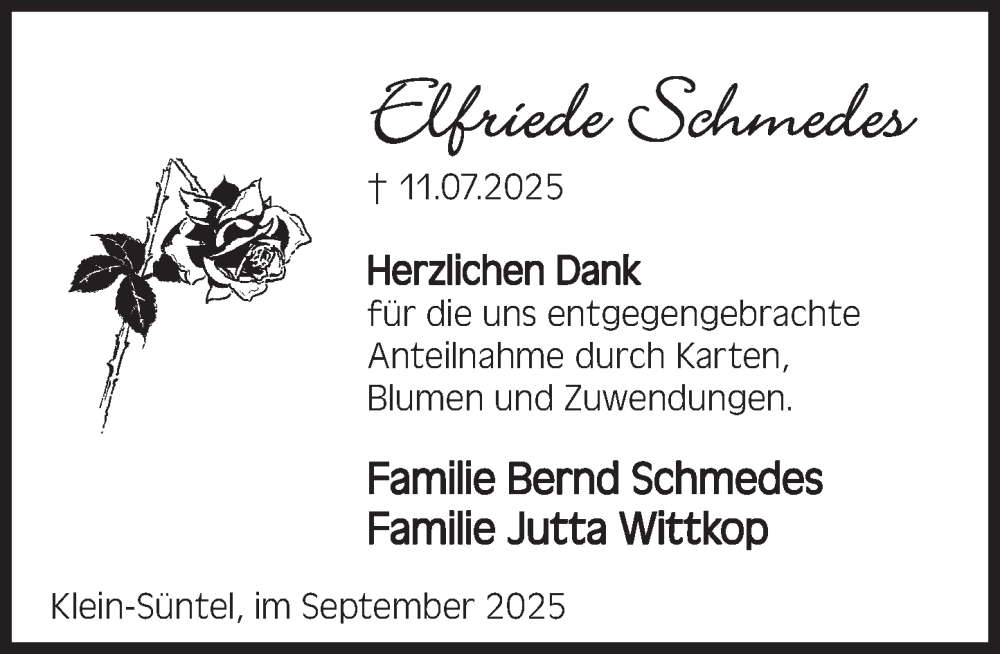  Traueranzeige für Elfriede Schmedes vom 06.09.2025 aus Deister- und Weserzeitung