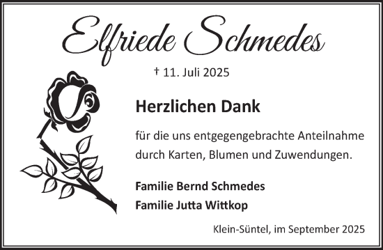 Traueranzeige von Elfriede Schmedes von Neue Deister-Zeitung