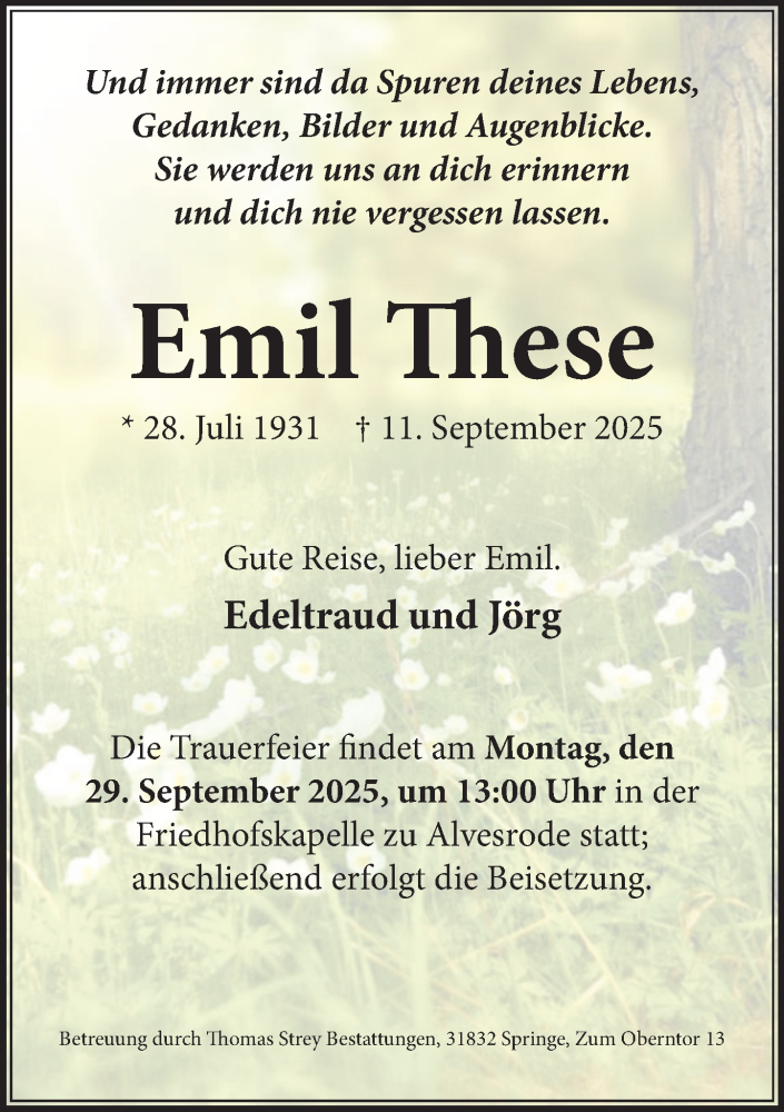  Traueranzeige für Emil These vom 20.09.2025 aus Neue Deister-Zeitung