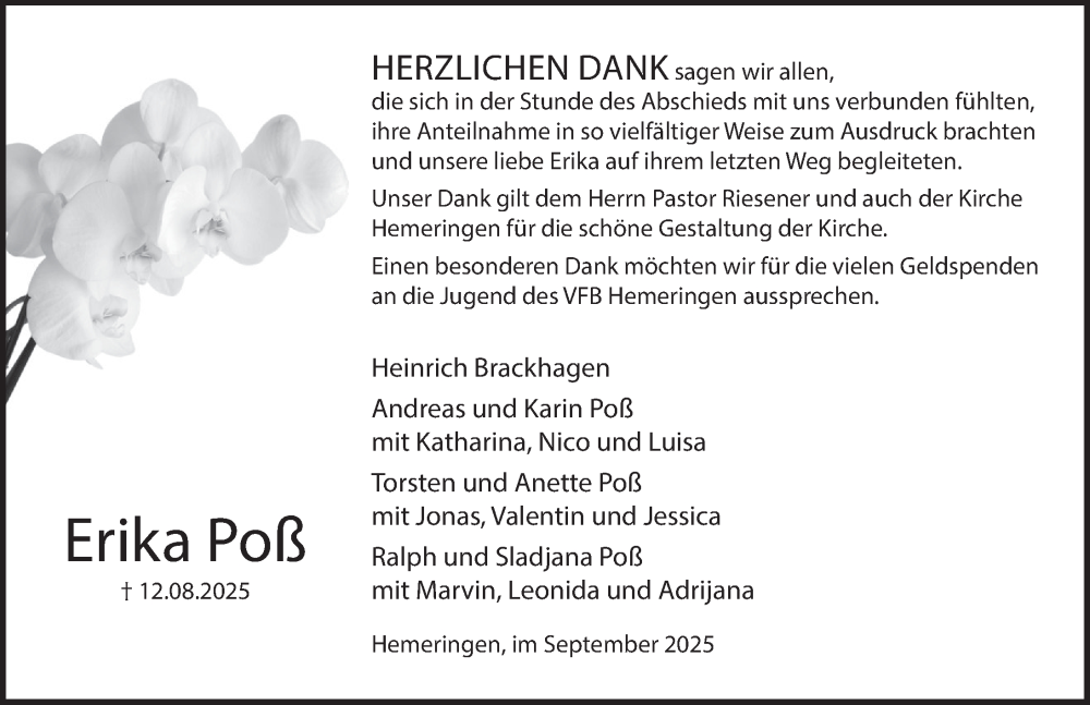  Traueranzeige für Erika Poß vom 13.09.2025 aus Deister- und Weserzeitung