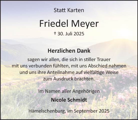 Traueranzeige von Friedel Meyer von Deister- und Weserzeitung