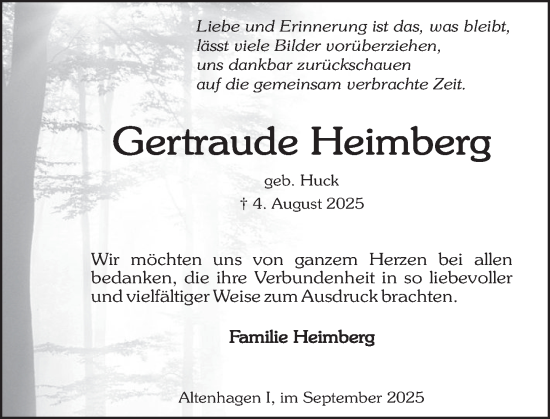 Traueranzeige von Gertraude Heimberg von Neue Deister-Zeitung