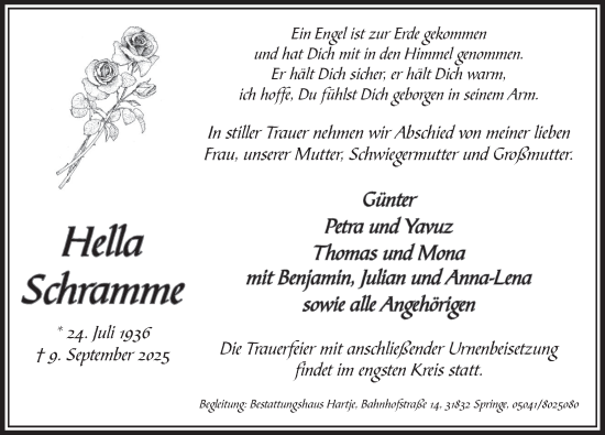 Traueranzeige von Hella Schramme von Neue Deister-Zeitung