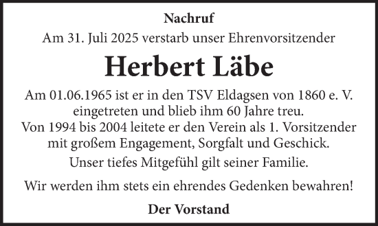 Traueranzeige von Herbert Läbe von Neue Deister-Zeitung