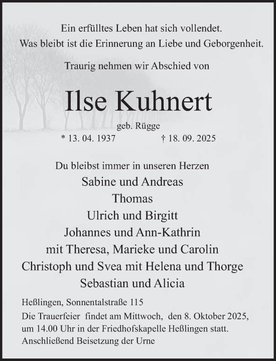 Traueranzeige von Ilse Kuhnert von Deister- und Weserzeitung