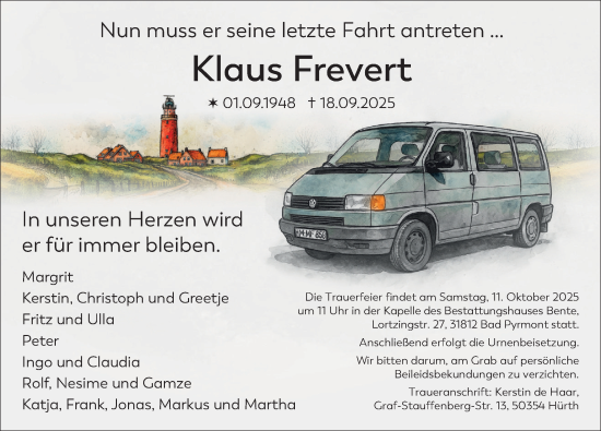 Traueranzeige von Klaus Frevert von Deister- und Weserzeitung