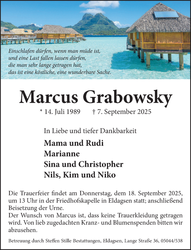  Traueranzeige für Marcus Grabowsky vom 13.09.2025 aus Neue Deister-Zeitung
