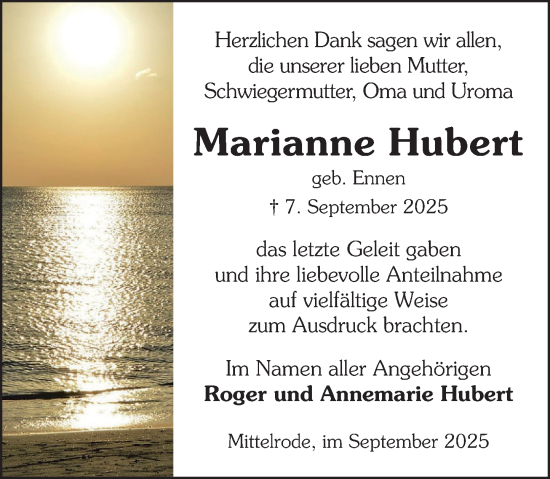 Traueranzeige von Marianne Hubert von Neue Deister-Zeitung