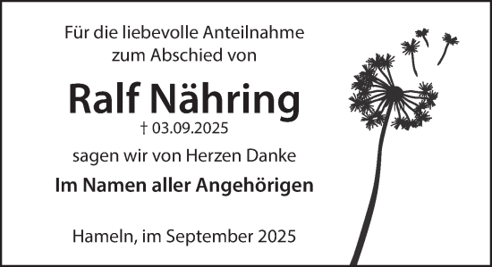 Traueranzeige von Ralf Nähring von Deister- und Weserzeitung