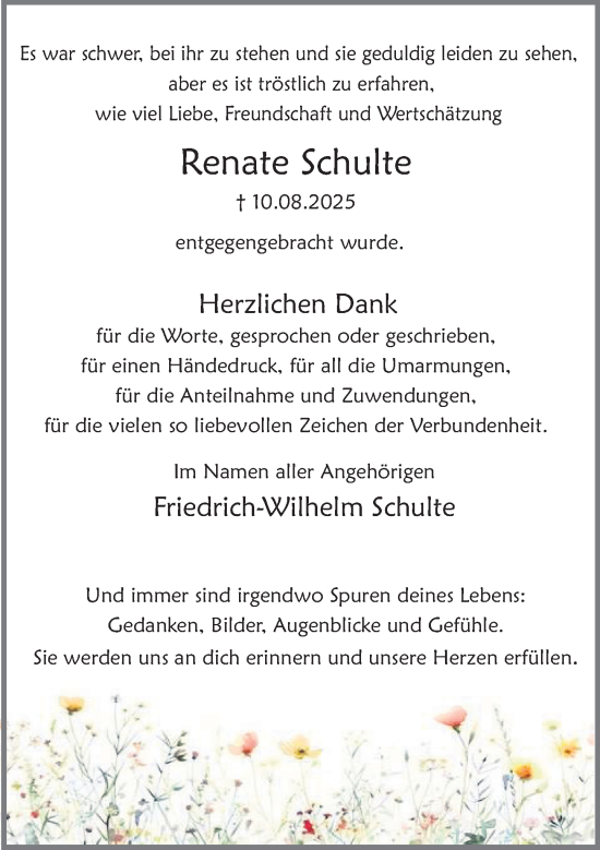 Traueranzeige von Renate Schulte von Deister- und Weserzeitung