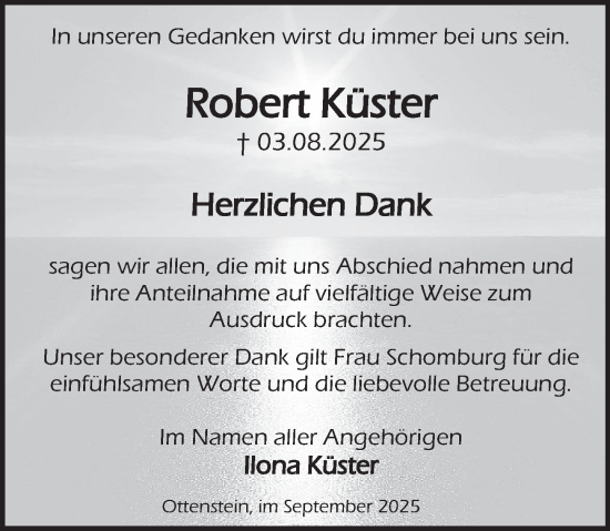 Traueranzeige von Robert Küster von Deister- und Weserzeitung
