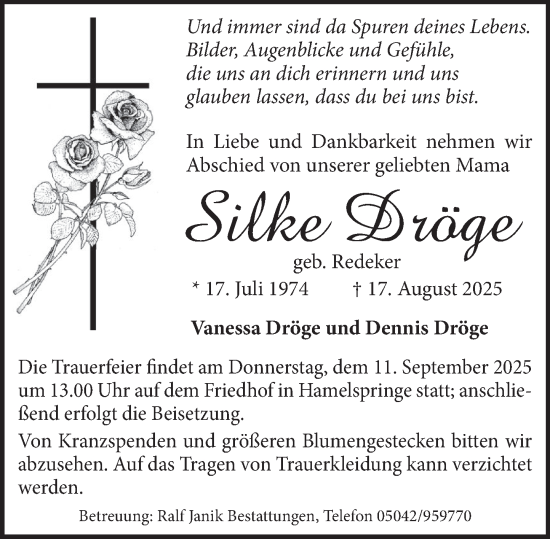 Traueranzeige von Silke Dröge von Neue Deister-Zeitung