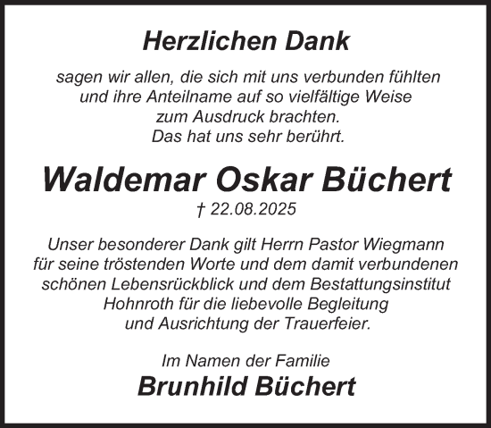Traueranzeige von Waldemar Oskar Büchert von Deister- und Weserzeitung