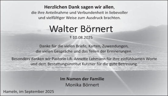 Traueranzeige von Walter Börnert von Deister- und Weserzeitung