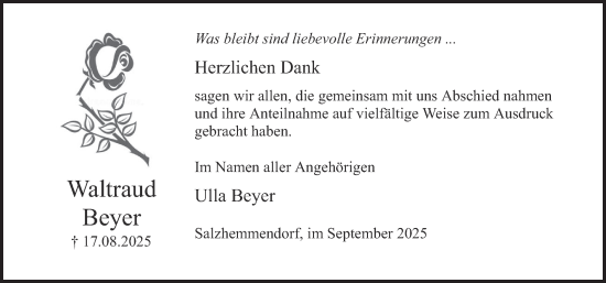 Traueranzeige von Waltraud Beyer von Deister- und Weserzeitung