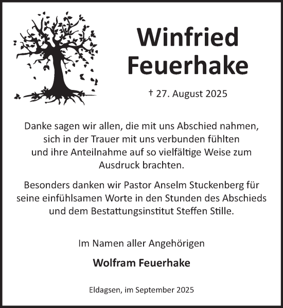 Traueranzeige von Winfried Feuerhake von Neue Deister-Zeitung
