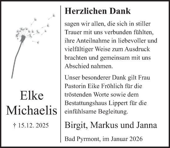 Traueranzeige von Elke Michaelis von Deister- und Weserzeitung