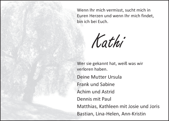 Traueranzeige von Kathrin Witte von Deister- und Weserzeitung