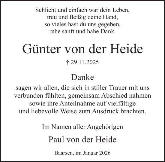 Traueranzeige von Günter von der Heide von Deister- und Weserzeitung