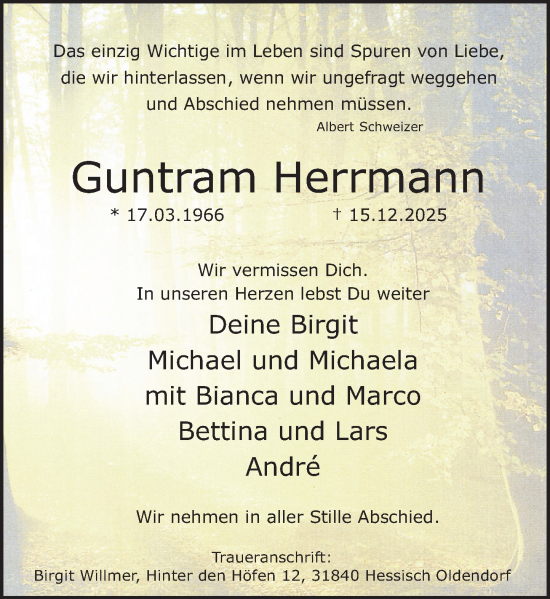 Traueranzeige von Guntram Herrmann von Deister- und Weserzeitung