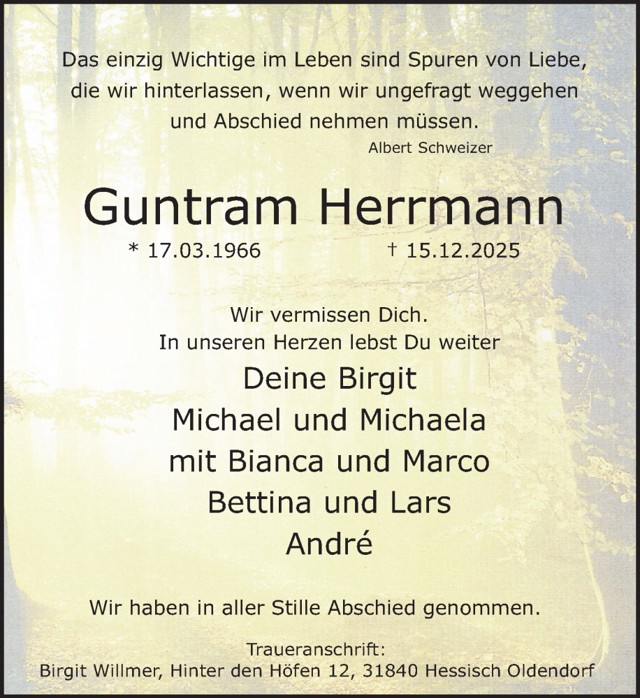  Traueranzeige für Guntram Herrmann vom 10.01.2026 aus Deister- und Weserzeitung