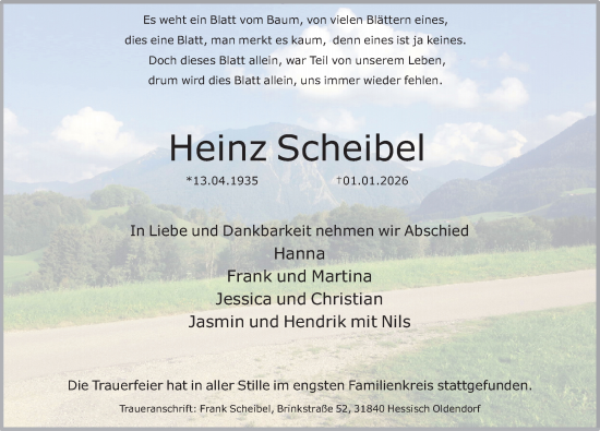 Traueranzeige von Heinz Scheibel von Deister- und Weserzeitung