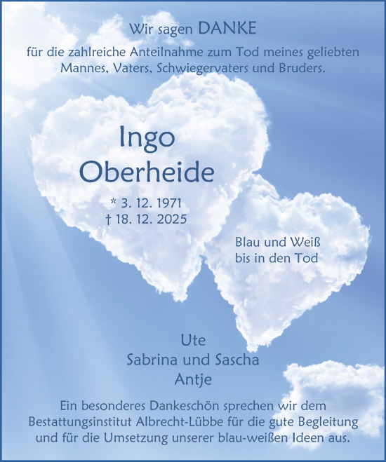 Traueranzeige von Ingo Oberheide von Deister- und Weserzeitung