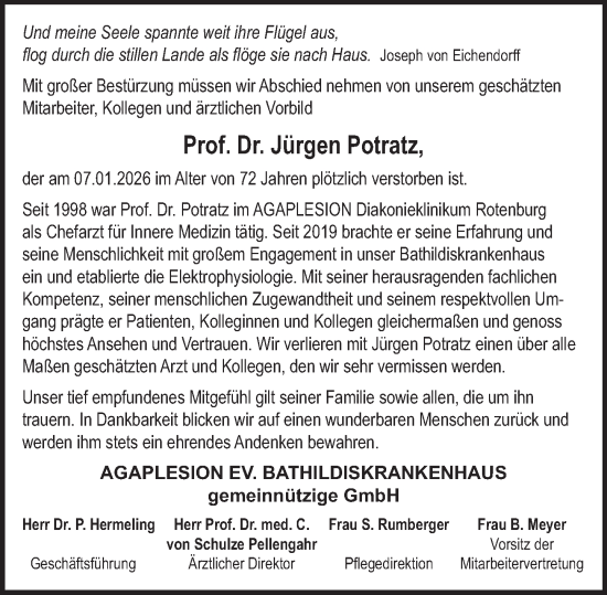 Traueranzeige von Jürgen Potratz von Deister- und Weserzeitung