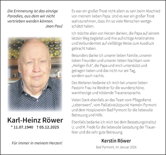 Traueranzeige von Karl-Heinz Röwer von Deister- und Weserzeitung