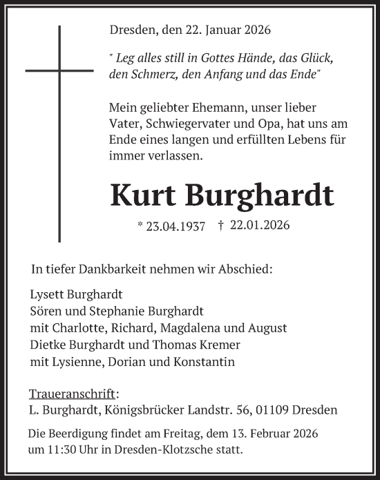Traueranzeige von Kurt Burghardt von Deister- und Weserzeitung