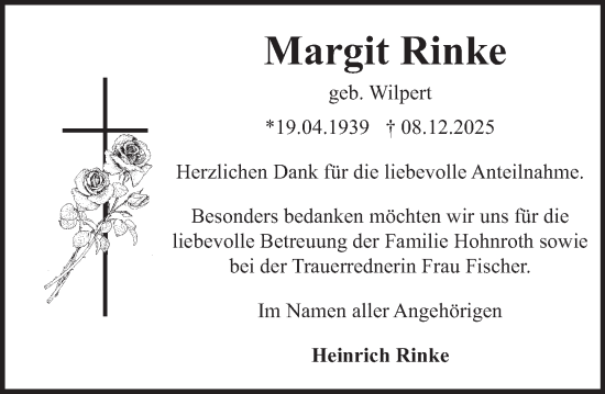 Traueranzeige von Margit Rinke von Deister- und Weserzeitung