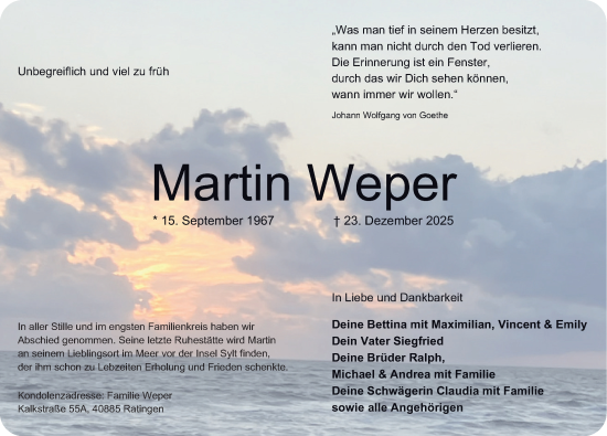 Traueranzeige von Martin Weper von Deister- und Weserzeitung