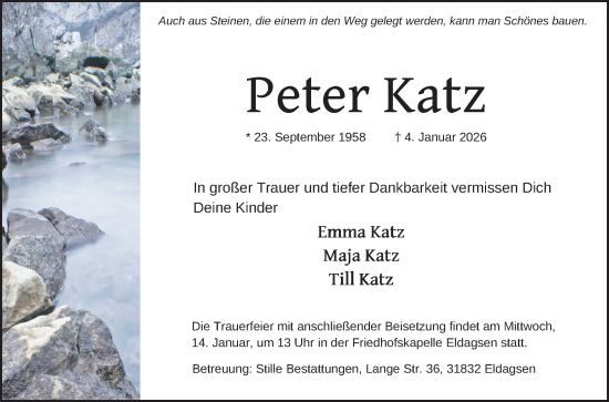 Traueranzeige von Peter Katz von Neue Deister-Zeitung