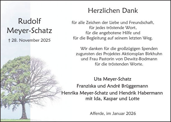 Traueranzeige von Rudolf Meyer-Schatz von Deister- und Weserzeitung